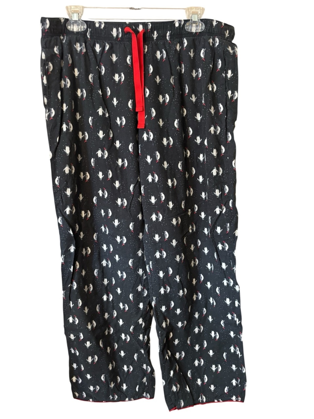 Victoria's Secret Pajama Pants Large Black White Penguin Red Drawstring Cotton